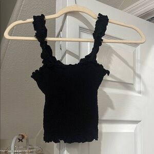 SHEIN Black Smocked Ruffled Crop Top